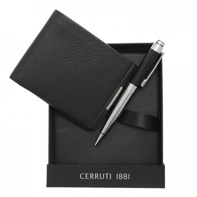 Подарунковий чоловічий набір з натуральної шкіри гаманець + ручка Cerruti1881 par93-nero