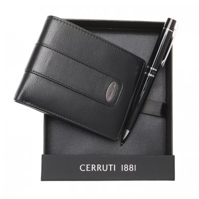 Подарунковий чоловічий набір з натуральної шкіри гаманець + ручка Cerruti1881 par98-nero